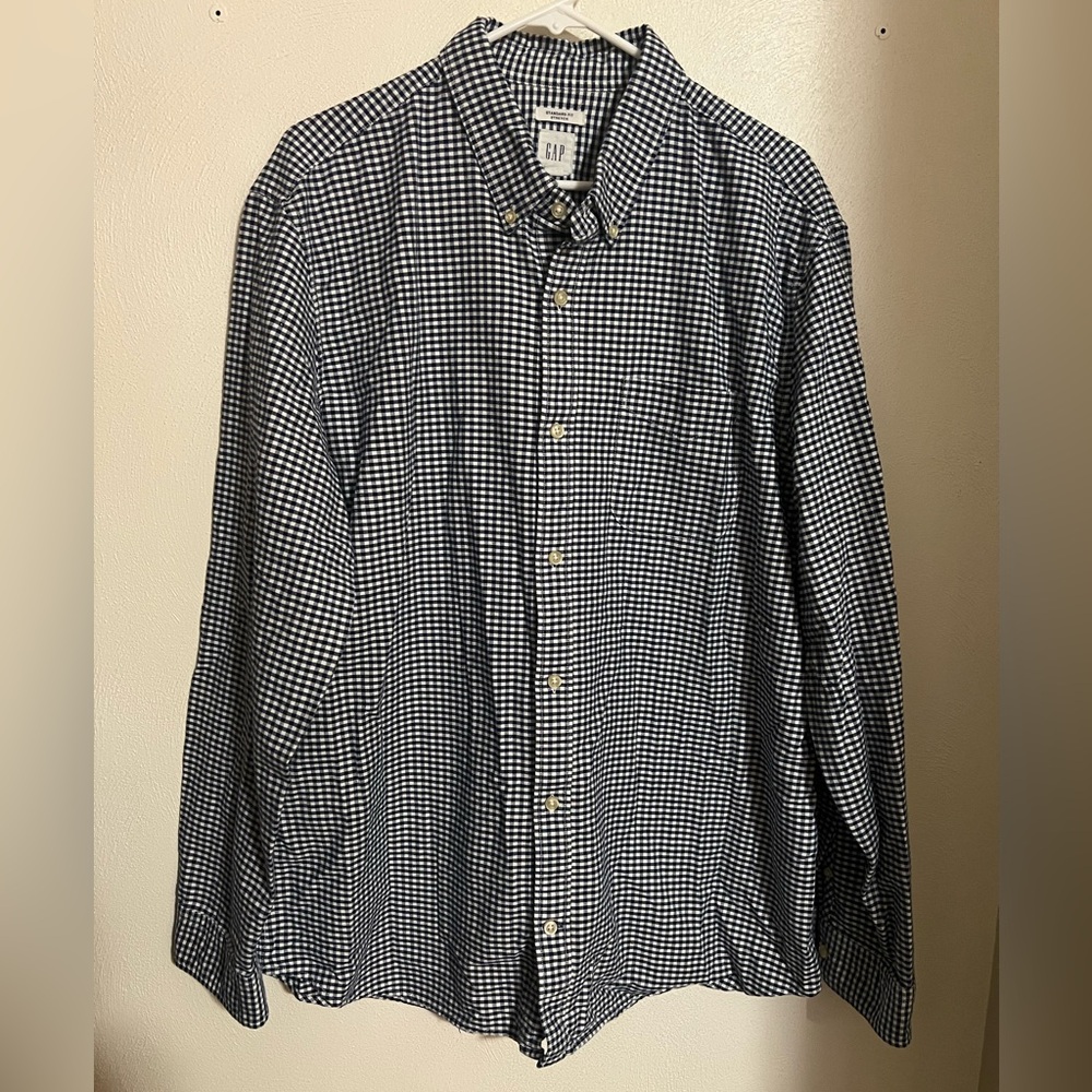 GAP Standard Fit Stretch Button Down Dress Shirt Blue White Gingham Men's Sz XL